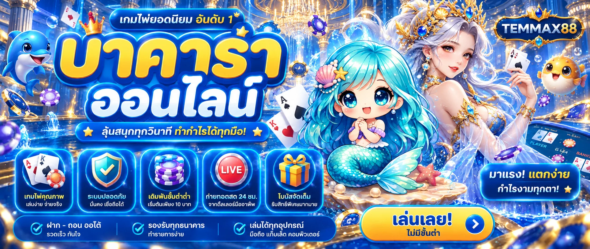 คาสิโนสด TEMMAX88 พร้อมบาคาร่าและโต๊ะถ่ายทอดสด